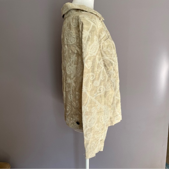 🔥Host Pick🔥Carole Little 100% linen embroidered button down jacket Size XS/Small - Picture 2 of 13
